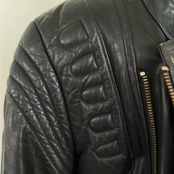 Black, painted back- leather motorcycle jacket - Picture 4 of 10